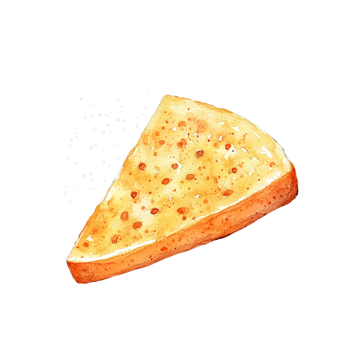 Watercolor style toast slice with butter and sprinkles on top.