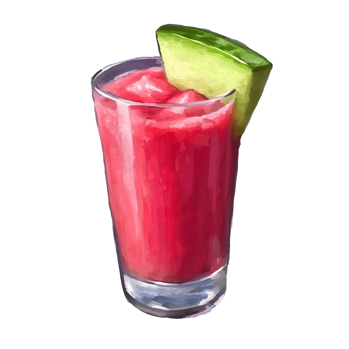 Watermelon juice in a glass with a lime wedge garnish