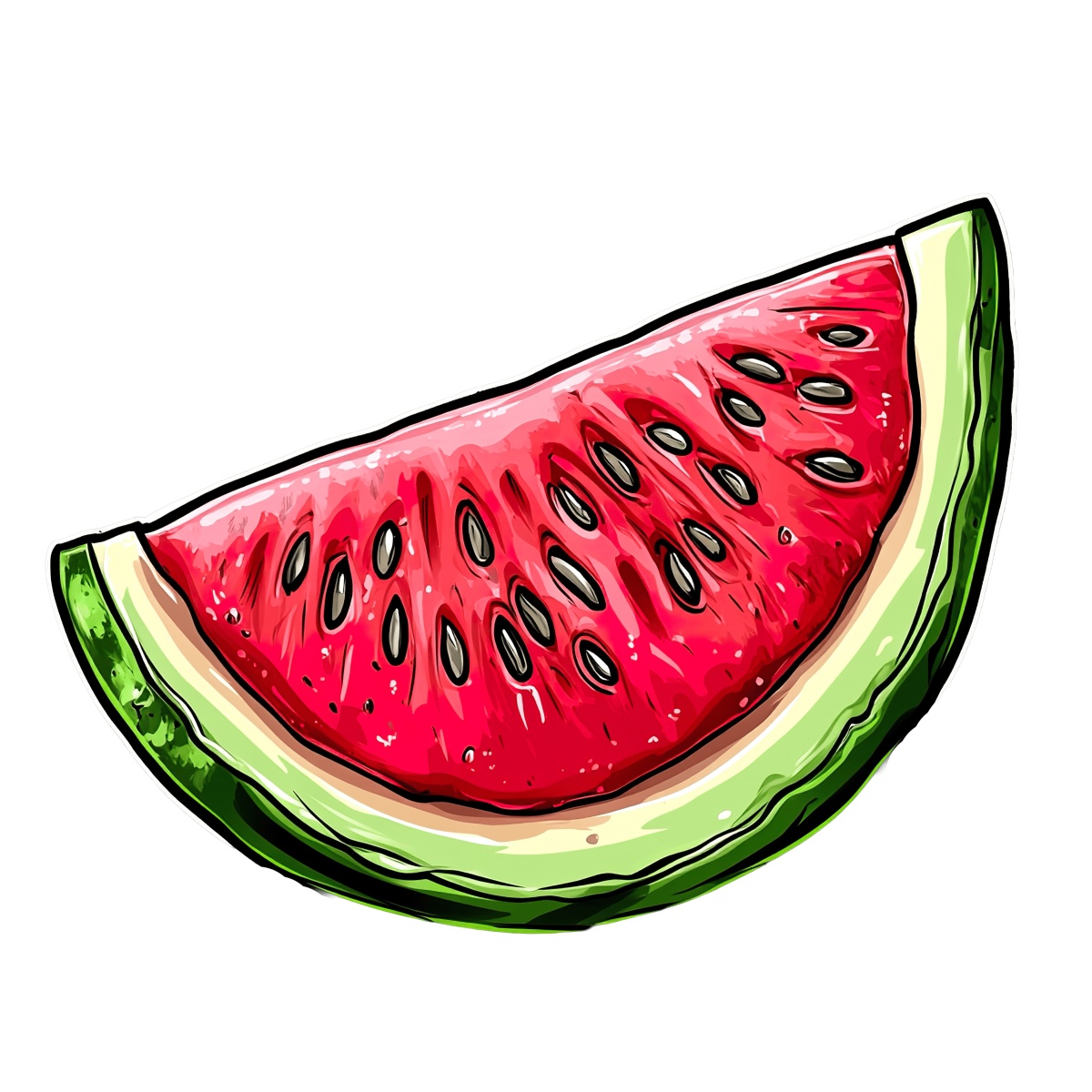Watermelon slice with seeds and green rind in a clipart style