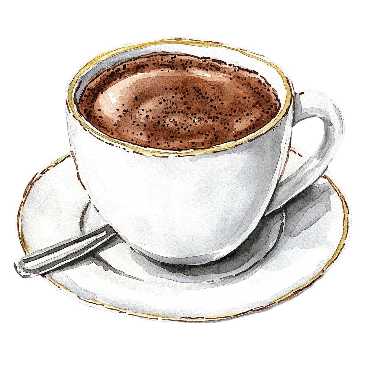 White coffee cup filled with hot chocolate on a saucer