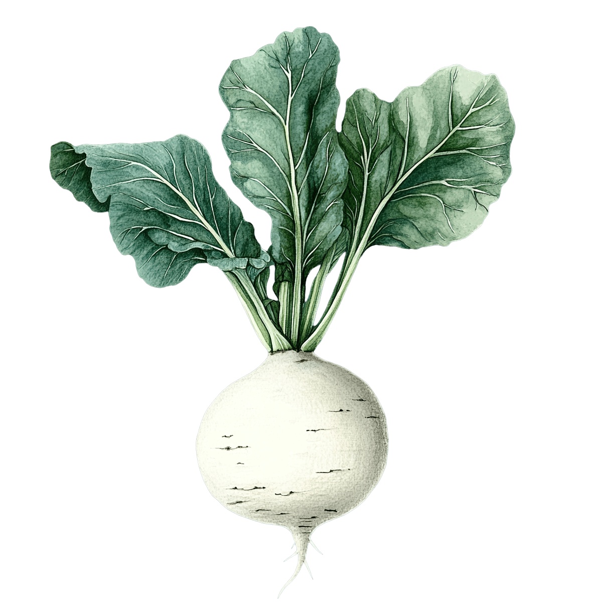 White turnip with green leaves on a