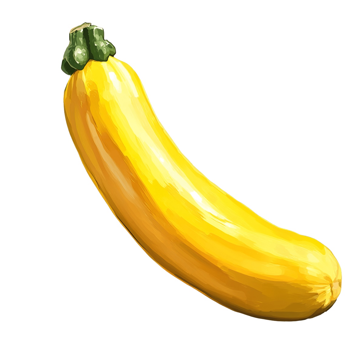 Yellow banana with green stem isolated on a