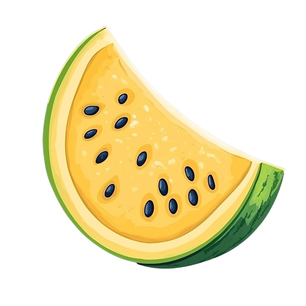 Yellow watermelon slice with seeds and green rind